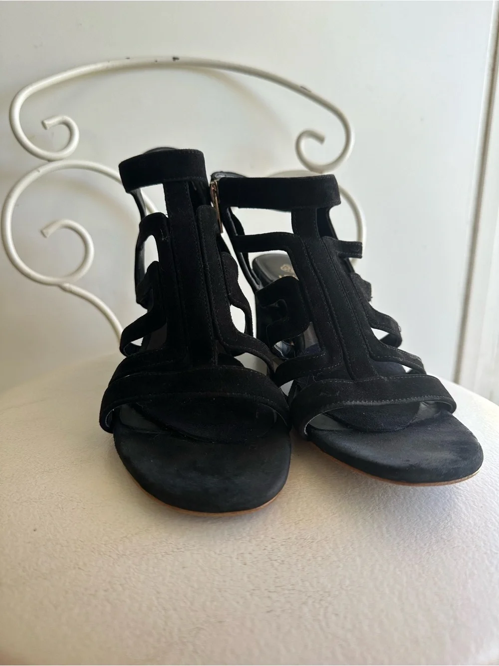 Isola Black Suede Strappy Wedge Sandals